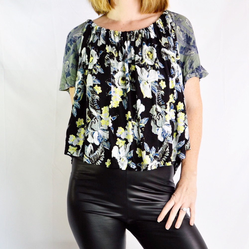 Anthro Free People Boho Floral Open Back Top - S